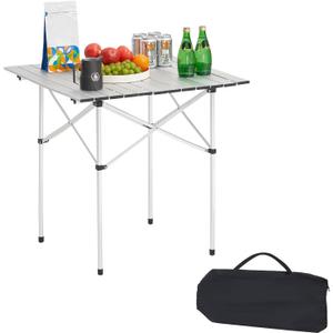 VEVOR Folding Camping Table, Portable Roll Up Side Tables, Lightweight Aluminum Table for Outdoor BBQ Tailgating Picnic, Travel (28 inch-Silver)