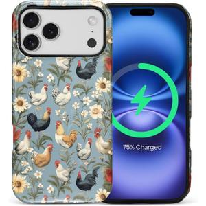 iPhone 17 Pro Max Case for MagSafe Non Slip Hard Shell Acrylic and Silicone Soft Shell Combination Phone Style 2-in-1 Vintage Farm Animal Chicken Lover Pattern