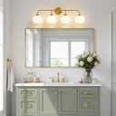 Frosted Bathroom Vanity Light: Brushed Gold 4 Lights Bathroom Lighting Fixtures Over Mirror - Vintage Wall Lights with Milky White Ribbed Glass for Living Room Hallway