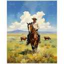 Western Paint by Numbers Kit for Adults - DIY Cowboy Riding Horse on Prairie Painting on Canvas, Acrylic Paint Set, Suitable for Beginners, Rustic Art for Home Decoration or Gifts(16X20IN Framed)