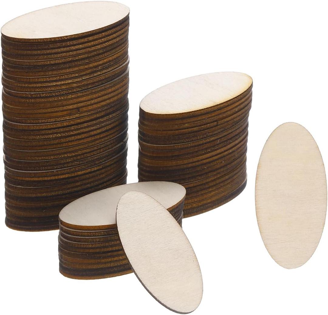 PATIKIL 40x20x1.7mm Wood Pieces, 100 Pack Unfinished Oval Wood Shapes Blank Wooden Cutouts Ornaments Natural for Christmas Party Craft Projects