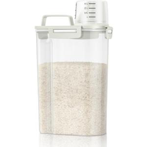 TBMax Rice Storage Container 3 to 5 Lbs - Small Pet Dog Cat Food Container Dispenser with Easy Pouring Spout & Cup, Portable Cereal Container for Small Spaces, Travel, or Daily Use -Beige