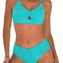 swimall Women's 2 Piece Bikini Sets Ruched Cutout Swimsuit Crisscross Back Bathing Suit (Blue, M)