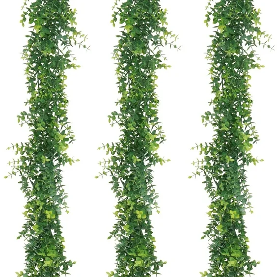 CQURE 3Pcs Faux Eucalyptus Garland, Artificial Eucalyptus Leaves Hanging Vines Table Greenery Garland for Wedding Backdrop Arch Wall Table Party Indoor Outdoor Decor