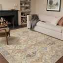 GENIMO 6x9Area Rugs for Living Room, Machine Washable Non Slip Vintage Rugs, Low Pile Lightweight Print Rug for Bedroom, Dining Room, Home Office, Warm Brown