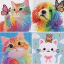 Geesfayan 4 Pack Diamond Art Kit for Kids 6 Inch DIY Animal Gem Art with 4 Tools Sets, Gem Painting for Beginners, Creative Craft Gift for Teens & Kidscat Dog