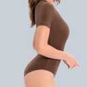 Women's Crew Neck Short Sleeve Bodysuit Slimming Fit T-Shirt Body suit Top Neutral Collection (Medium, Cafe Brown)