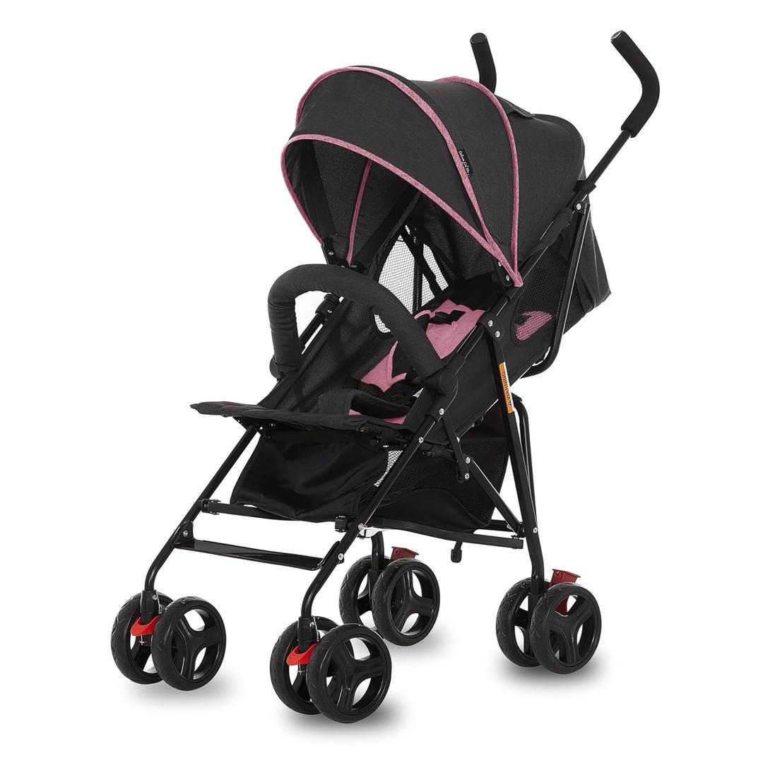 Dream On Me Vista Moonwalk Baby Stroller, Lightweight Travel Umbrella Stroller with Compact Fold, Smooth Ride Wheels, Multi-Position Recline, Spacious Storage Basket with Cup Holder, Pink