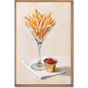 Kitchen Canvas Wall Art Vintage Funky Wall Decor Fries in Glass Art Print Food And Cocktail Canvas Poster Aesthetic Picture Prints Painting for Bar Cart Kitchen Restaurant Wall Decor, 16"x24" Unframed