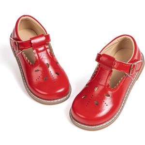 Bellocasa Toddler Girls Mary Jane Dress Shoes - Ballerina Flats for Little Girl Party School Uniform Shoes(JY5306 Red, 29)