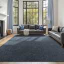 FinRec Low Pile 6x9 Washable Area Rugs for Bedroom Living Room, Thin Rug Solid Color, Non-Slip Carpet Indoor for Home Decor (Navy Blue/White)