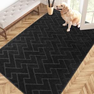 PURRUGS Easy Care Area Rug 4ft x 6ft, Non-Slip Machine Washable Entry Rug, Dog Door Mat, Stain Resistant Accent Rug for Hallway, Bedroom, Living Room and Mudroom, Black (48" x 72")