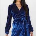 Classy Regular Fit Long Sleeve High Waist V Neck Elegant Dress, Size 2