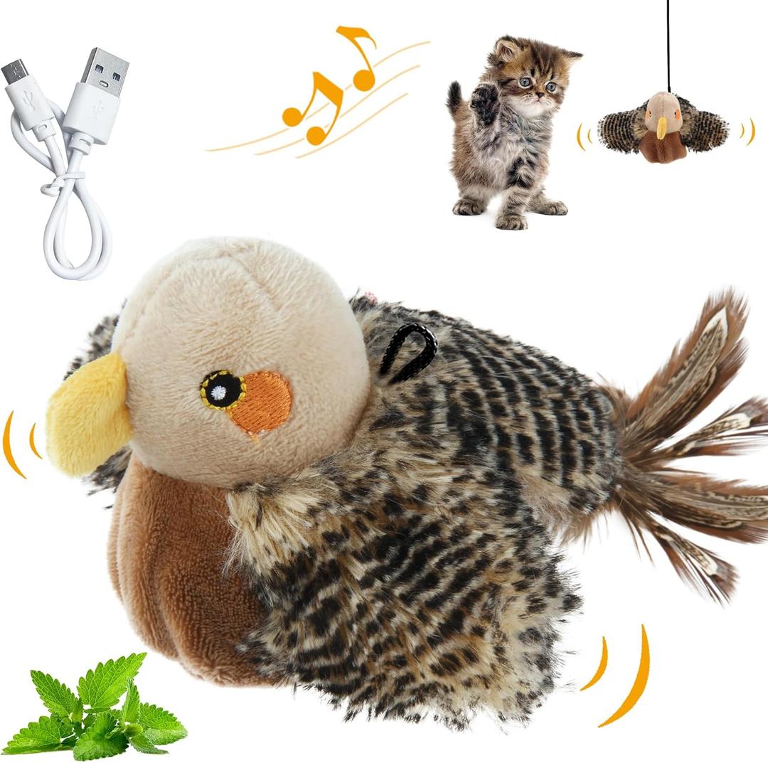 Gigwi Flappy Bird Cat Toy For Indoor Cats, Rechargeable Lifelike Interactive Flapping Bird Cat Toy Tweet, Flapping Wings & Lively Chirping, Automatic Catnip Toys For Cats Kitten, Touch Activated