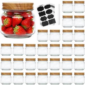 Accguan Mason Jars, glass jar 8OZ With Regular Lids(Wood Grain Iron Lid), Ideal for Jam, Honey, Wedding Favors, Shower Favors, 30 PACK