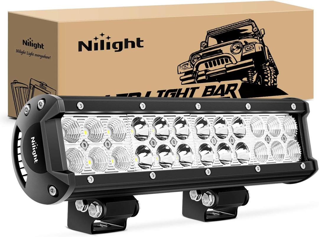 Nilight - NI06A-72W 12Inch 72W Spot Flood Combo Led Light Bar Off Road Lights Boat Lights Fog Light Driving Lights LED Work Light for Trucks,  White
