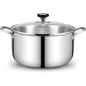 Tri-Ply Stainless Steel Stock Pot, 20 Quart Heavy Duty Induction Cooking Pot with Visible Lid for Pasta, Soup, Spaghetti, Sturdy & Double Handle, Dishwasher Safe