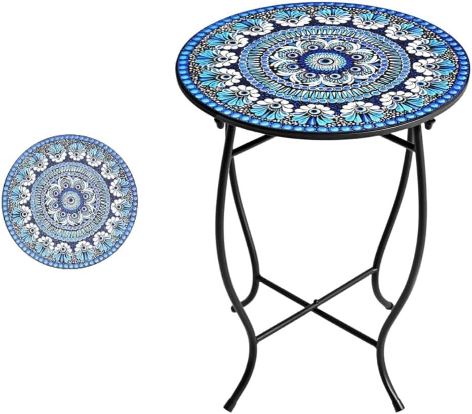 Metal Round Side Table,14 Outdoor Side Tables,Weather Resistant Patio Accent Table for Livingroom Patio Balcony Yard Porch Garden Use, Easy Assemble (Dark Blue)