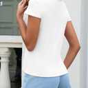 Womens Deep V Neck Tops Casual Cap Sleeve Polo Shirts Collared Button Up Ribbed Knit Tees (White, L)