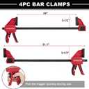 Upgraded 4-Pack 24 Inch Woodworking Clamps,Bar Clamps Heavy Duty 350LBS Throat Depth 3-1/3,One-Handed Quick Grip/Spreader Wood Clamps Set with Quick Change Button