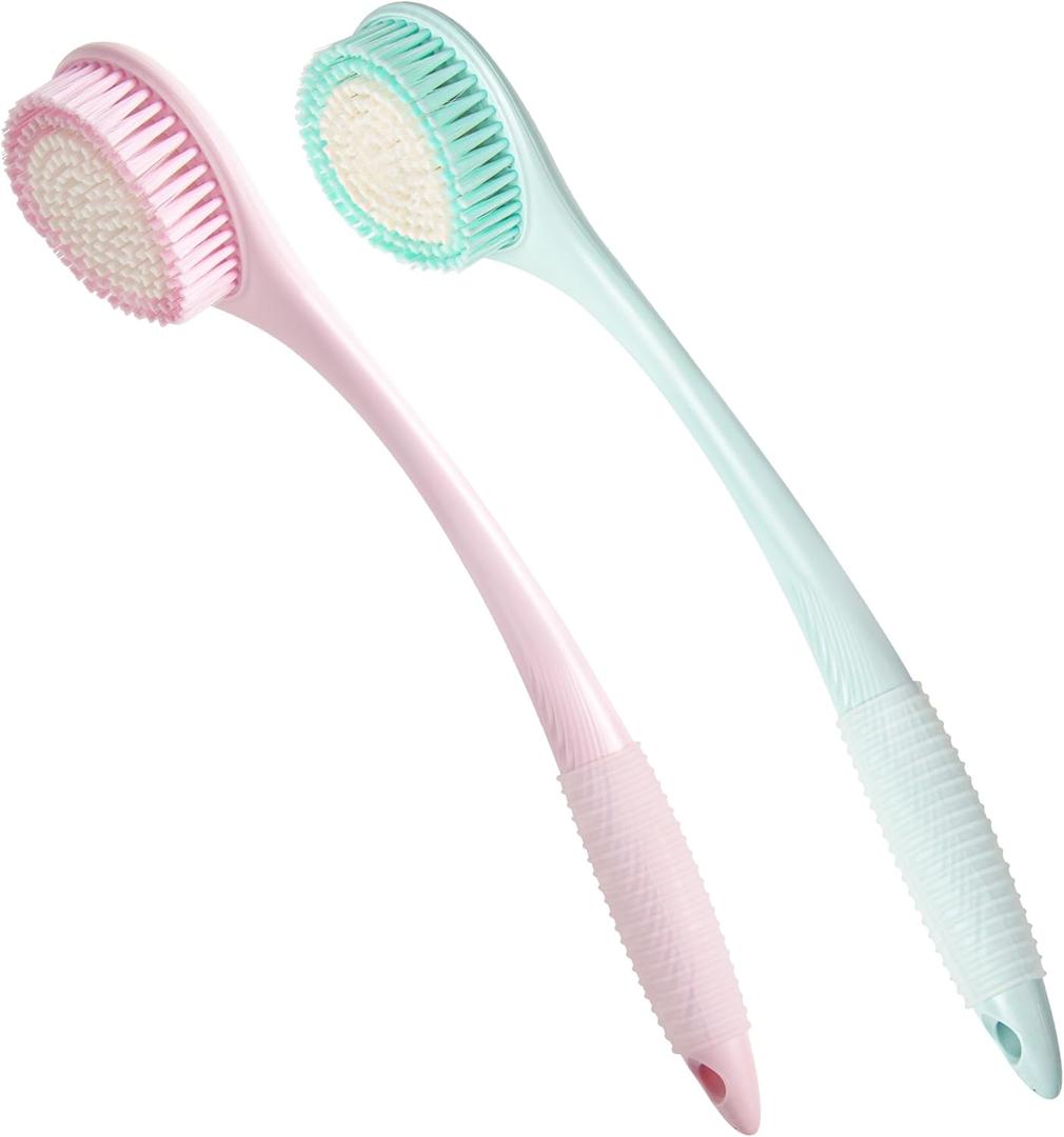 BEDELITE Back Bath Brush Long Handle for Shower of 2 - Soft Shower Brush for Men & Women,Back Brush Scrubber - 16.4" Long Skin Exfoliator for Body Bath ScrubberBlue & Pink