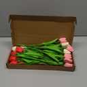 24 Pcs Artificial Tulips Flowers 13 Inch Fake PU Tulip Stems with Conversation Hearts for Easter Spring Vase Filler Wedding Home Decor