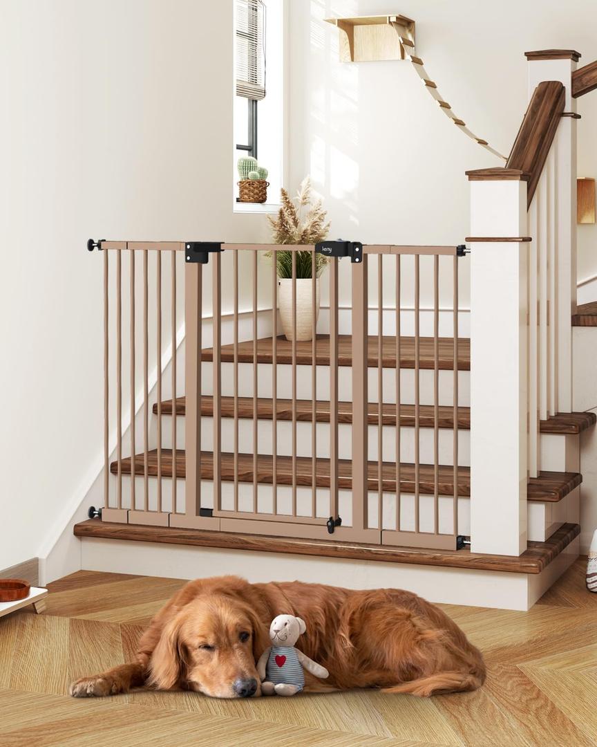 Keny Extra Wide Baby Gate - 29" to 47.3" Auto Close Safety Gate, Pressure Mounted, No Drilling, Brown