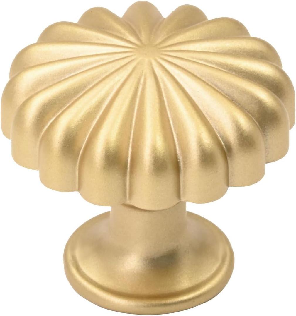 Alzassbg 10 Pack Brushed Gold Cabinet Knobs, 1-1/4 Inch(30mm) Diameter Round Kitchen Knobs for Cabinets and Drawers AL6036MGP