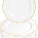 100 PCS Gold Dessert Plastic - 7.5 inch White & Gold Plastic for Party Cake Plates Elegant Heavy Duty Disposable Plates for Wedding & Party