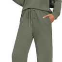 WIHOLL Two Piece Sets for Women Spring Travel Vacation Outfits 2026 Long Sleeve Lounge Sets Side Slit Wide Leg Pants (Large, Green)