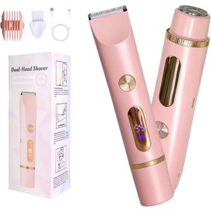 2 in 1 Bikini Trimmer for Women - Dual-Head Electric Shaver, Waterproof Wet & Dry, Rechargeable Hair Removal for Bikini Line, Face, Underarm, Leg & Body
