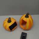 Solar Lighted Pumpkin Decor Outdoor Fall Porch Decorations for Halloween Thanksgiving Outdoor Pumpkin Lights LED Glowing Resin Pumpkins Set of 2 for Porch Patio Yard Garden Tabletop