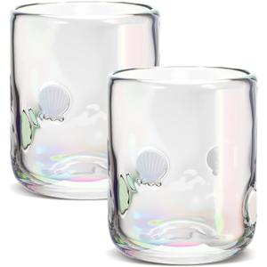 Icon Juice Glasses, 14oz Stemless Wine Drinking Juice Glass Cup for Valentine Party Supplies Gift(2 Pcs,Shell White)