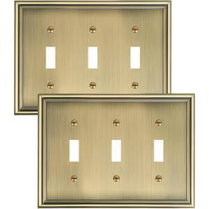 2-Pack Triple Toggle Light Switch Cover Plate, Durable Solid Zinc Alloy Decorative Switch Plate Covers, Antique Brass 3 Gang Wall Plate, Corrosion Resistant