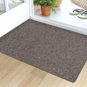 LUMI Ultra Thin Door Mat for Entryway,32"x47" Low Profile Non Slip Rubber Backing Indoor Doormat, Easy Clean Welcome Entrance Mat for Inside House, Patio,Brown