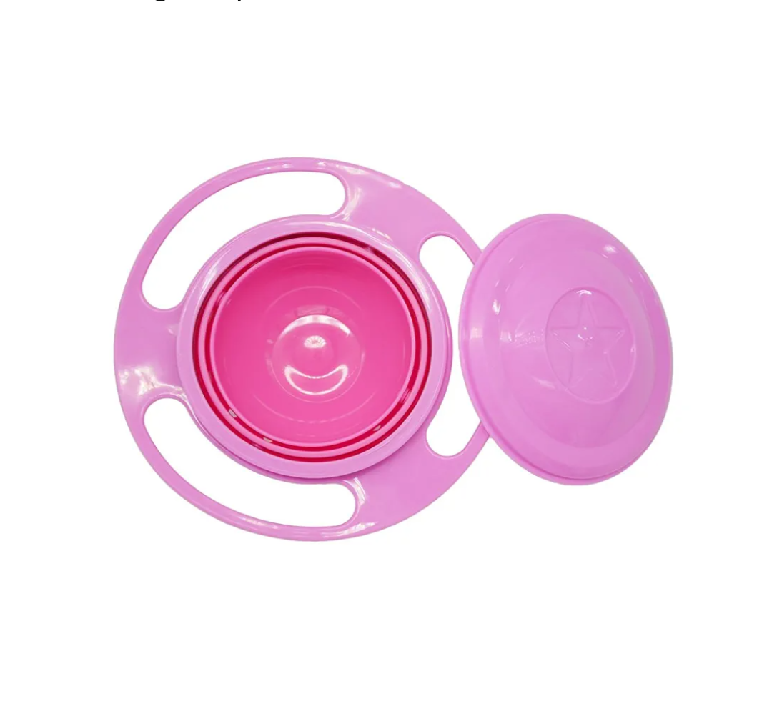Pack of 2 Ztl Gyro Bowl 360 Dgree Rotation Spill Resistant Gyroscopic Bowl with Lid, Rose Red 