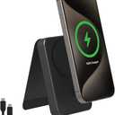 Mophie Snap+ Powerstation Mini with Stand - 5000mAh,15W Qi2 Magnetic Wireless Charger, Portable, Compatible with MagSafe & Qi-Enabled Smartphones, with Kickstand, USB C to USB C Cable Included, Black