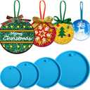Juome Christmas Ornaments Resin Molds Silicone, 4 Pcs Round Shape Pendant Christmas Molds for Epoxy Resin, DIY Crafts Keychain Making Christmas Tree Decorations