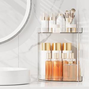 Bathroom Counter Organizer Countertop 2 Tier Storage Acrylic Corner Makeup Organizer for Makeup, Perfume, Vanity, Spice Rack, Bathroom Sink, Coffee Station(Clear)