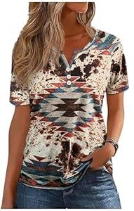 Western T Shirts for Women Cowgirls Graphic Henley Outfits Ladies Rodeo Country Concert Tops Beach Vacation Tees Clothes (XX-Large)