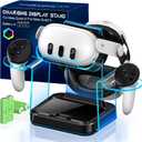 Fast VR Charging Dock for Meta Oculus 3: LED Quest Charging Station for Oculus 3S Aceesories - Light Up Controller Stand with 4 Rechargeable Batteries for Meta Quest 2 (Black)