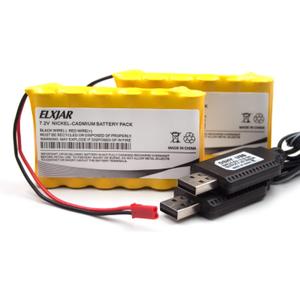 (2-Pack) 7.2V 800mAh AA Ni-CD Rechargeable Battery with USB Charger for TR-211 TR-215 550 15 Channel RC Excavator TEMA1985 KKNY Fisca Fistone with JST Plug