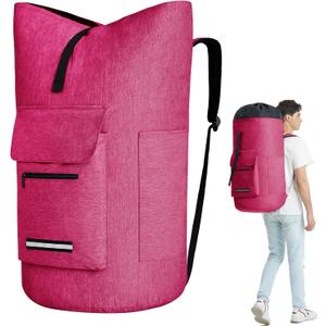 Laundry Bag Extra Large 115LLaundry Backpack with Shoulder StrapsSturdy Travel Laundry Bags with 4 PocketsLaundry Backpack Heavy DutyClothes Hamper Bag XXLCollege Dorm Essentials (Pink)