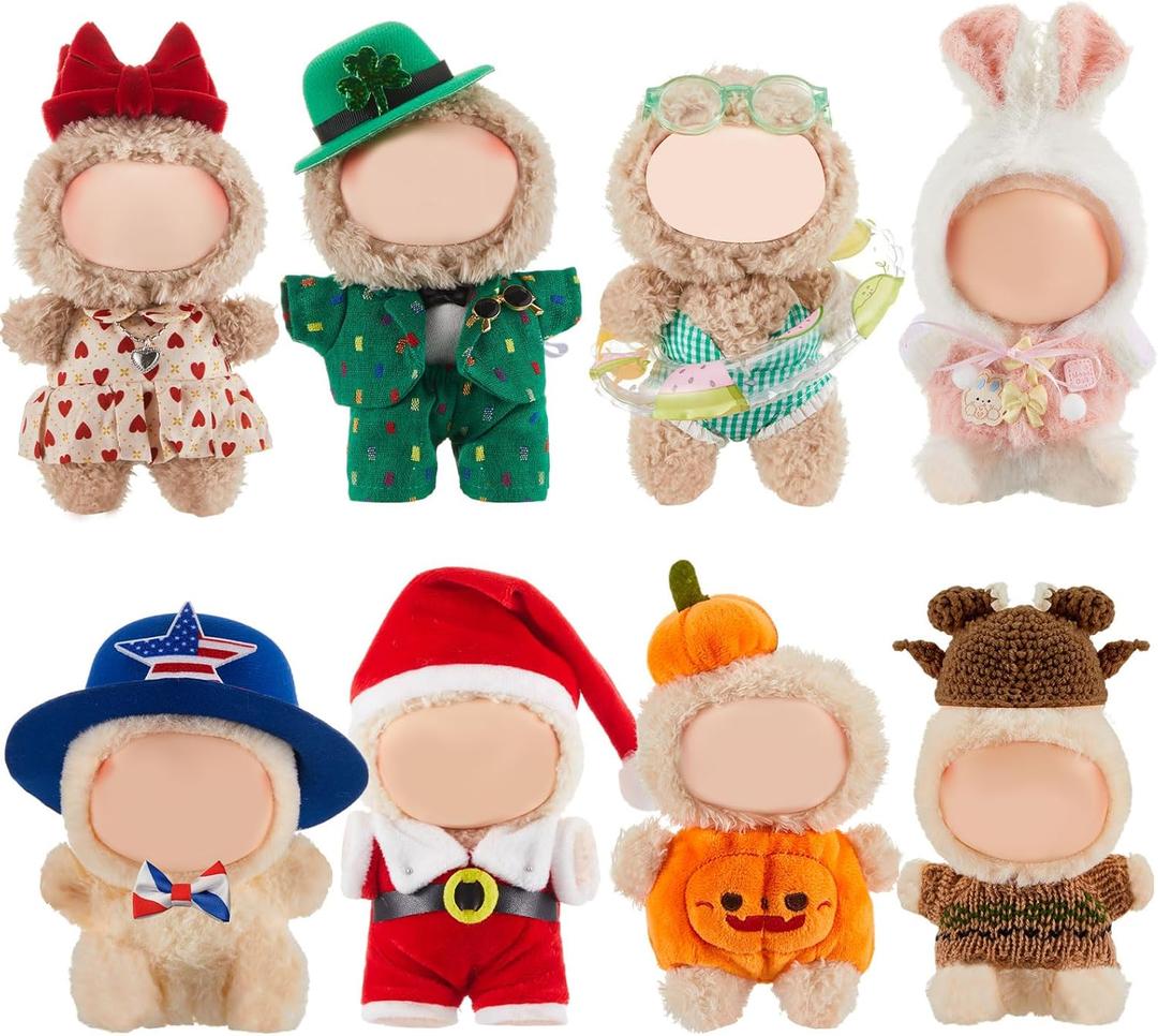 8 Sets Festival 17cm Doll Clothes Outfits All Seasons Holiday Dolls Costume Accessories for Valentine St. Patrick Summer Easter Party Favors Decoration Gifts