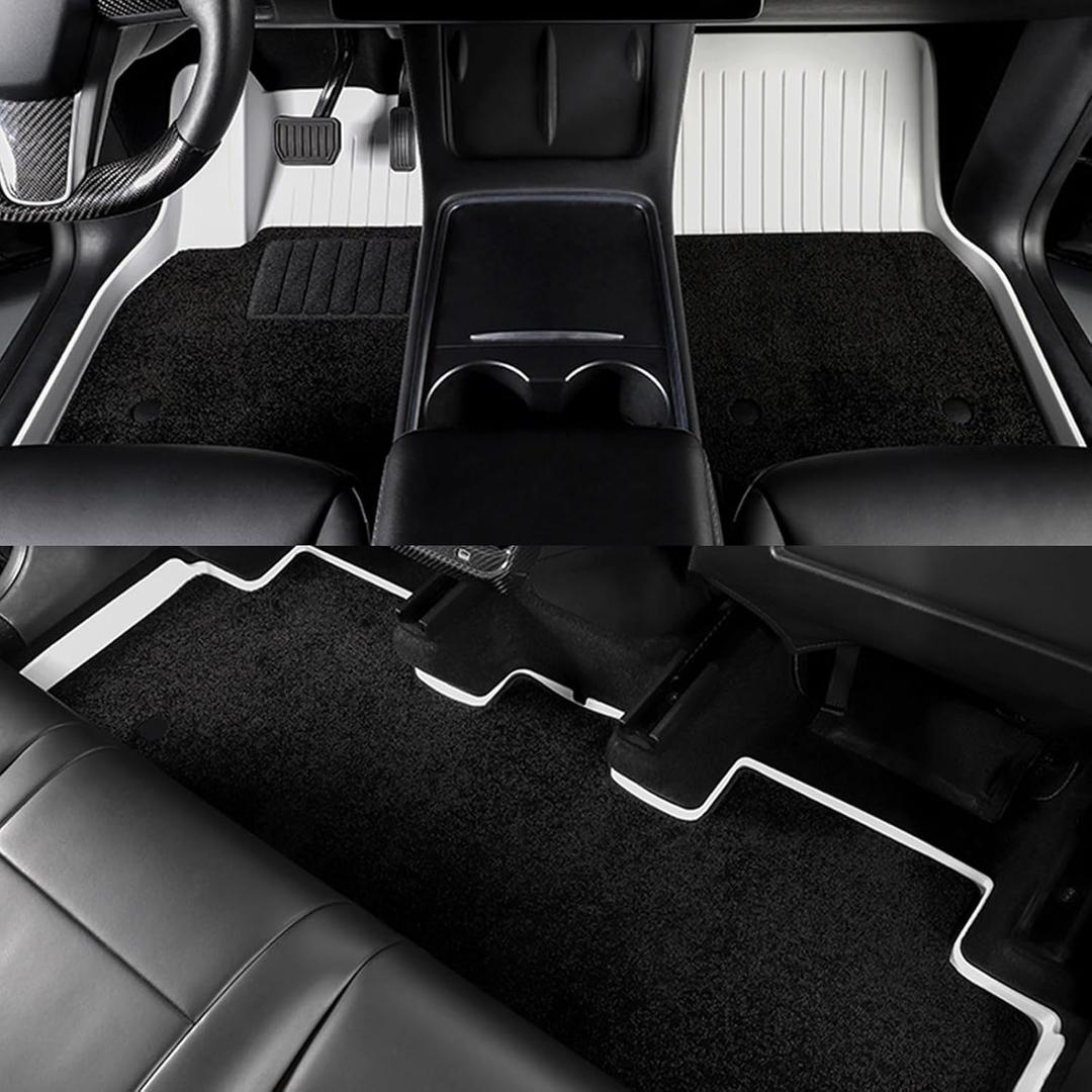 Floor Mats for Tesla 2019-2026 Model Y White 5-Seat Double Carpet & Floor Mats All Weather Durable TPE Anti-Slip Car Floor Liner Waterproof Custom Fit (White Double Layer, Model Y)