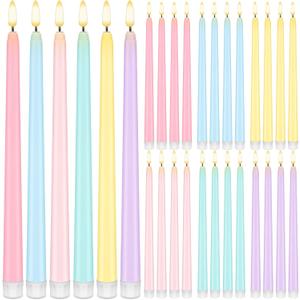 Baquler 24 Pcs 11'' Pastel Flameless Taper Candles Colorful LED Candle Sticks Colored Battery Operated Candle Pink Plastic Flickering Candlestick for Easter Wedding Birthday Dinner Table Party Decor