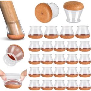 24 Pcs Chair Leg Floor Protectors PISAO, Silicone Chair Leg Protectors Caps Covers for Hardwood Floors, Furniture Pads Sliders with Wrapped Felt Bottom Large (Fit:1.19"-1.57")
