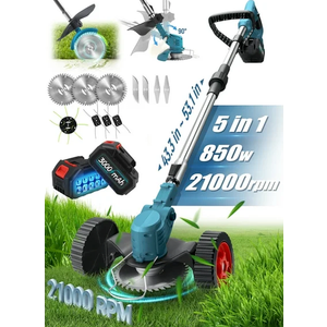 RELOIVE Electric Weed Wacker, Cordless Weed Eater with 2PCS 3000mAh Batteries and Charger, 5-in-1 Lawn Mower with Wheels, 43.3''-53.1'' Adjustable Grass Trimmer, Edger Lawn Tool for Garden Yard