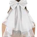 SWEETV Bridal Hair Bow Veil White Bow Clip Bachelorette Party Decorations Pearl Accessories Bride to Be Bridal Shower Gift