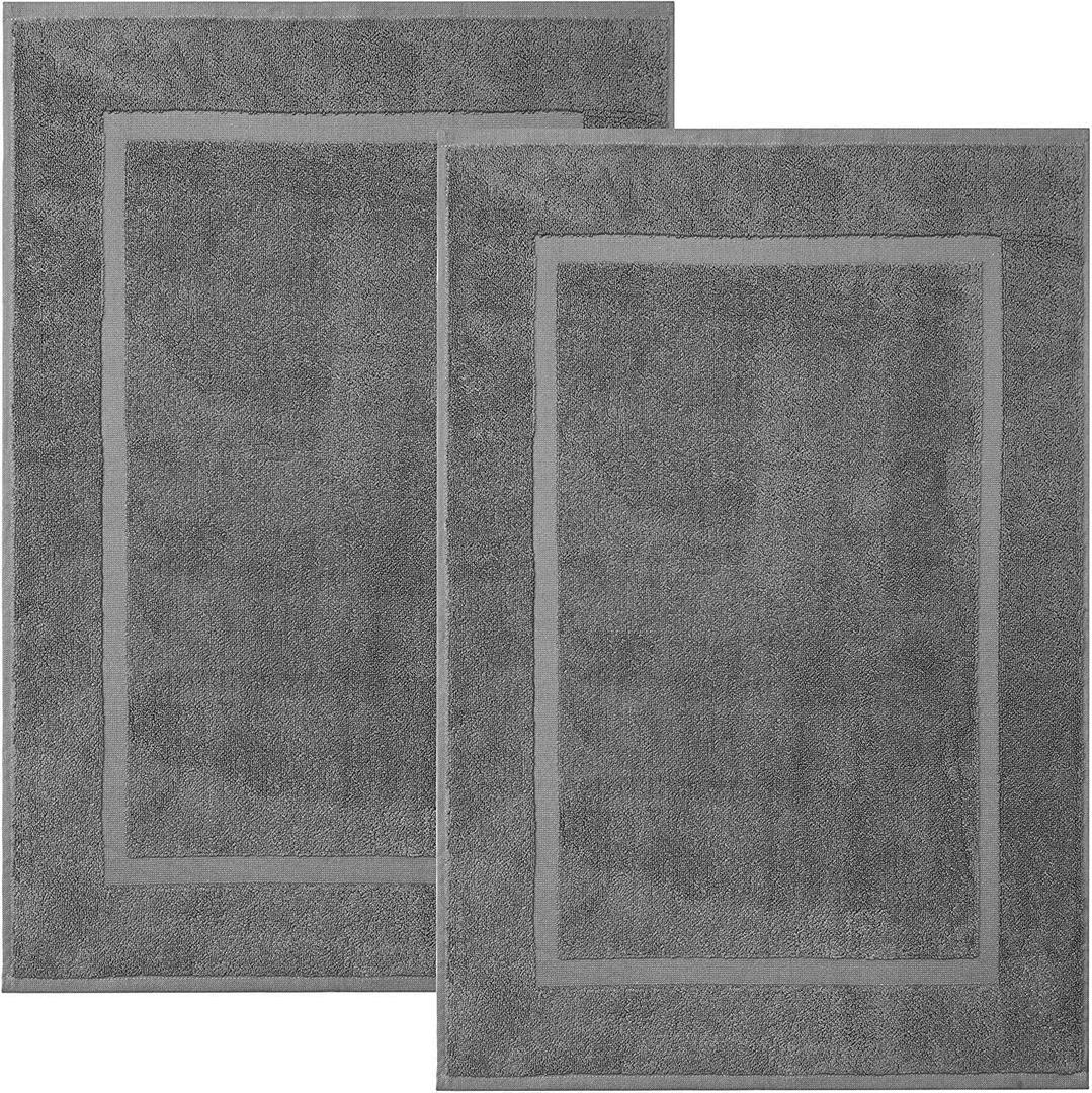 Bath Mat Floor Towel Set - Absorbent Cotton Hotel Spa Shower/Bathtub Mats [Not a Bathroom Rug] 22"x34", Pack of 2 (Grey)
